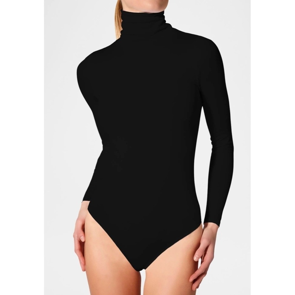 Wolford Colorado String Bodysuit Turtleneck Long Sleeve Modal Black Size M